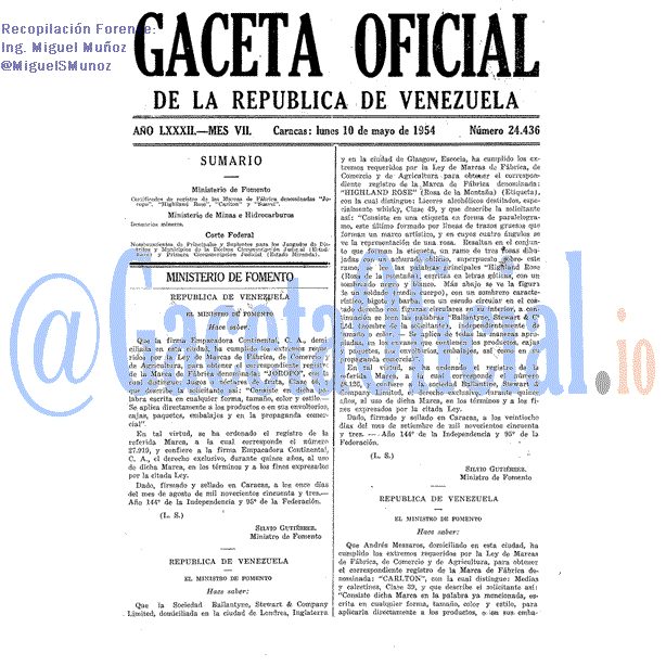 Gaceta Oficial 24436 del 10 Mayo 1954