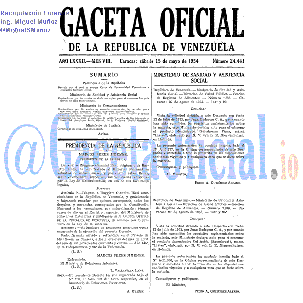 Gaceta Oficial 24441 del 15 Mayo 1954