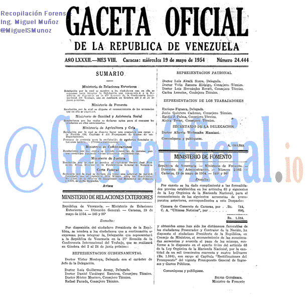 Gaceta Oficial 24444 del 19 Mayo 1954