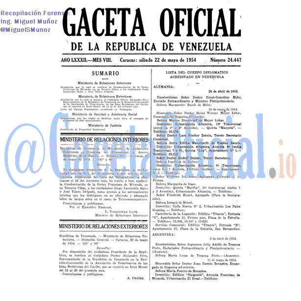 Gaceta Oficial 24447 del 22 Mayo 1954
