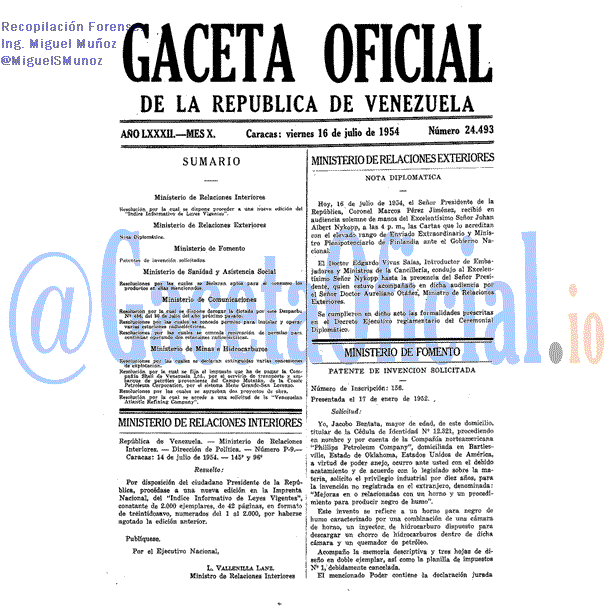 Gaceta Oficial 24493 del 16 Julio 1954
