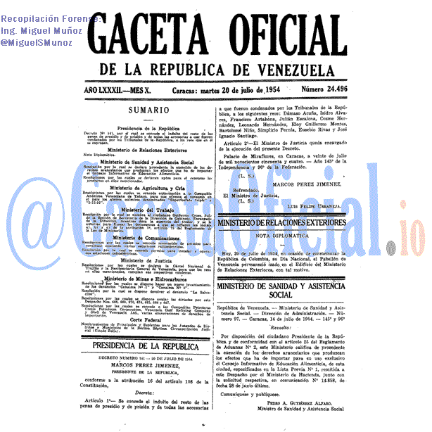 Gaceta Oficial 24496 del 20 Julio 1954