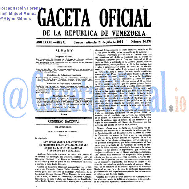 Gaceta Oficial 24497 del 21 Julio 1954