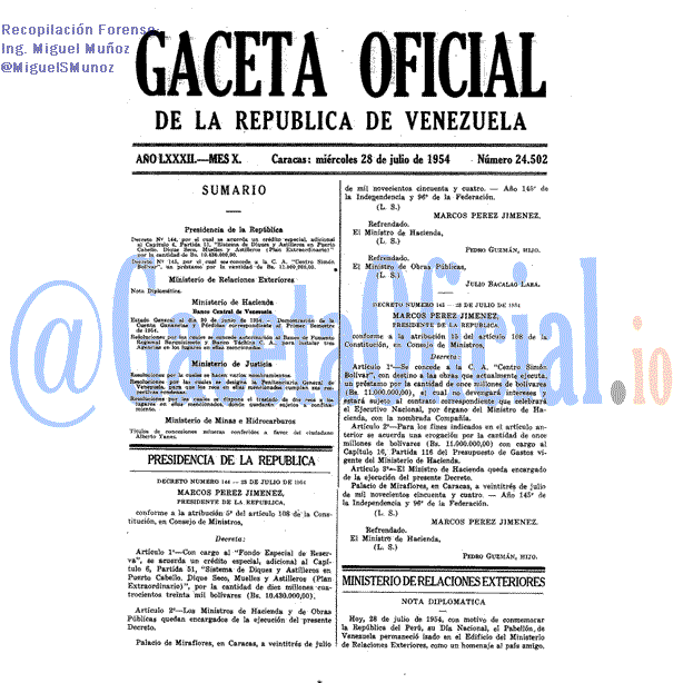Gaceta Oficial 24502 del 28 Julio 1954