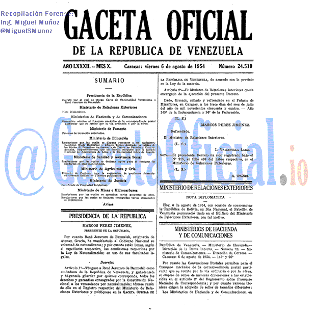 Gaceta Oficial 24510 del 6 Agosto 1954