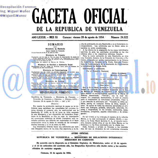 Gaceta Oficial 24522 del 20 Agosto 1954