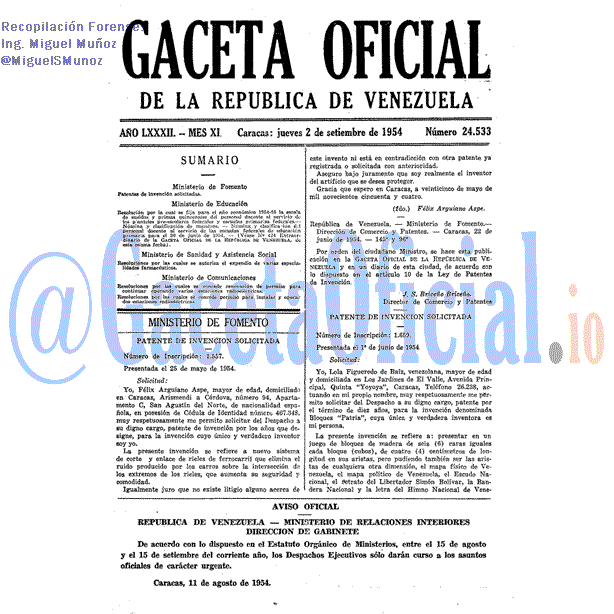Gaceta Oficial 24533 del 2 Septiembre 1954