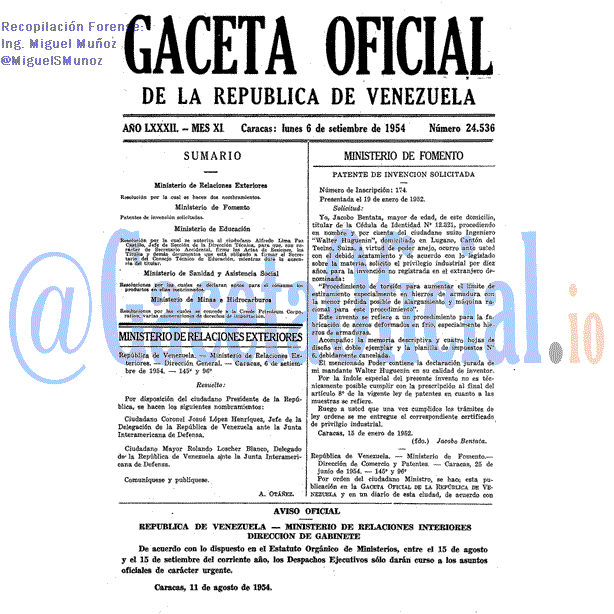 Gaceta Oficial 24536 del 6 Septiembre 1954