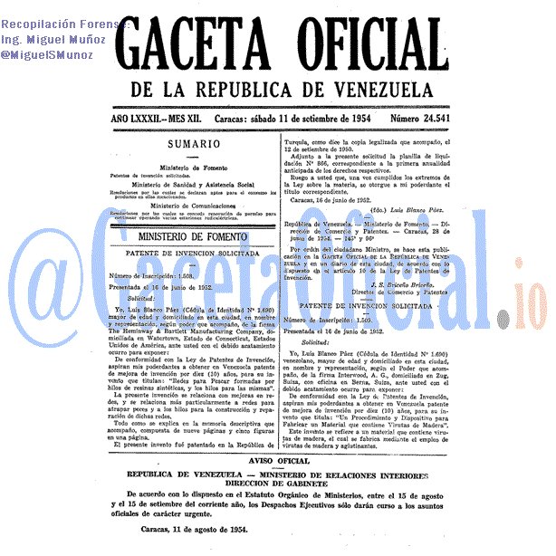 Gaceta Oficial 24541 del 11 Septiembre 1954