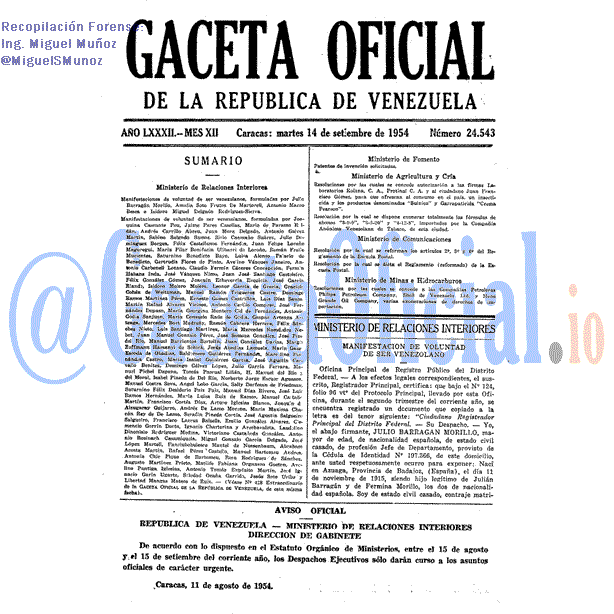 Gaceta Oficial 24543 del 14 Septiembre 1954