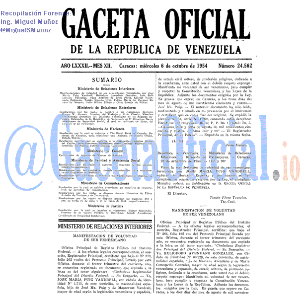 Gaceta Oficial 24562 del 6 Octubre 1954