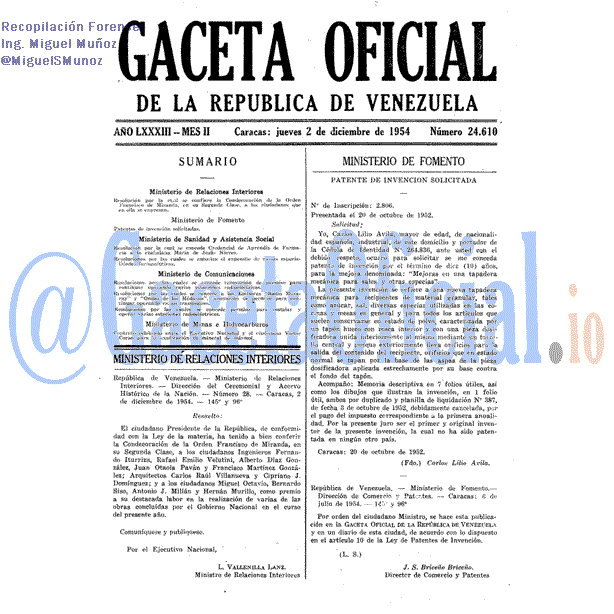 Gaceta Oficial 24610 del 2 Diciembre 1954