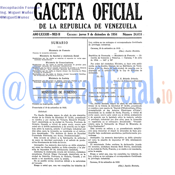 Gaceta Oficial 24616 del 9 Diciembre 1954