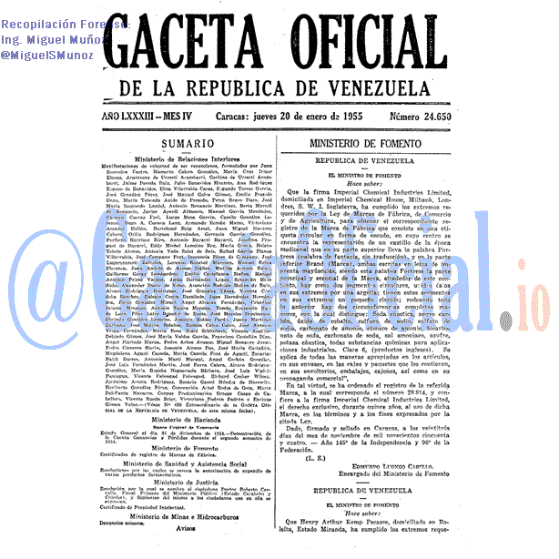 Gaceta Oficial 24650 del 20 Enero 1955