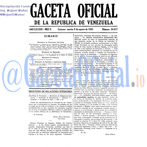 Gaceta Oficial 24817 del 9 Agosto 1955