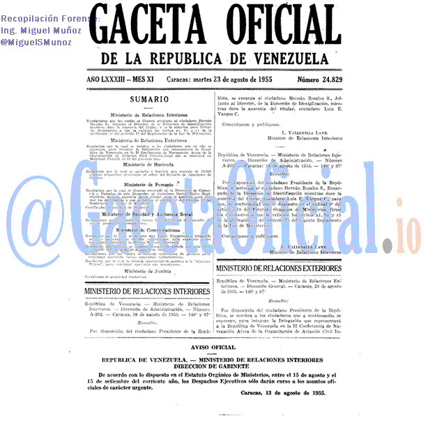 Gaceta Oficial 24829 del 23 Agosto 1955