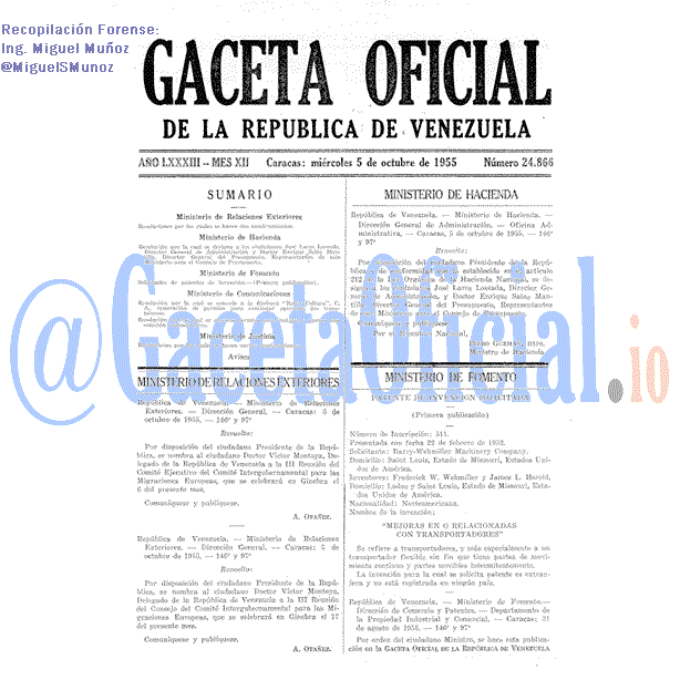 Gaceta Oficial 24866 del 5 Octubre 1955