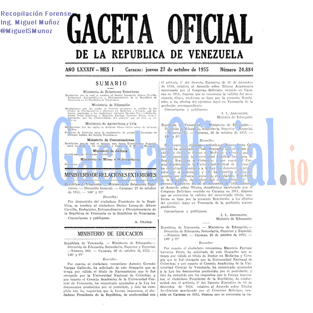 Gaceta Oficial 24884 del 27 Octubre 1955