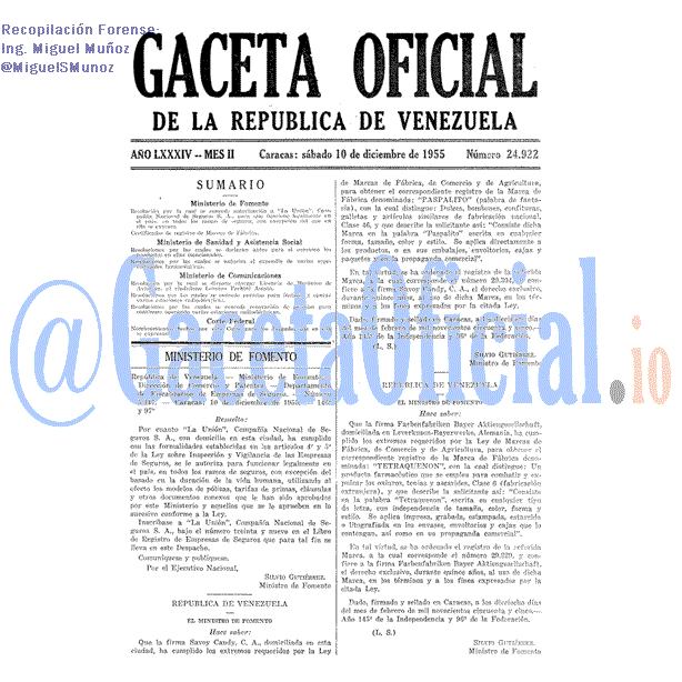 Gaceta Oficial 24922 del 10 Diciembre 1955
