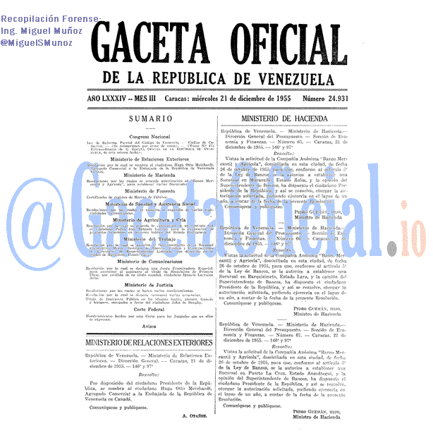 Gaceta Oficial 24931 del 21 Diciembre 1955