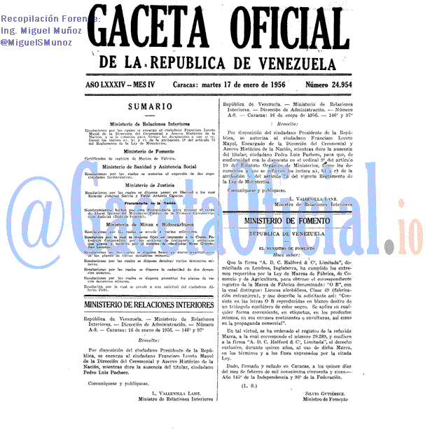 Gaceta Oficial 24954 del 17 Enero 1956