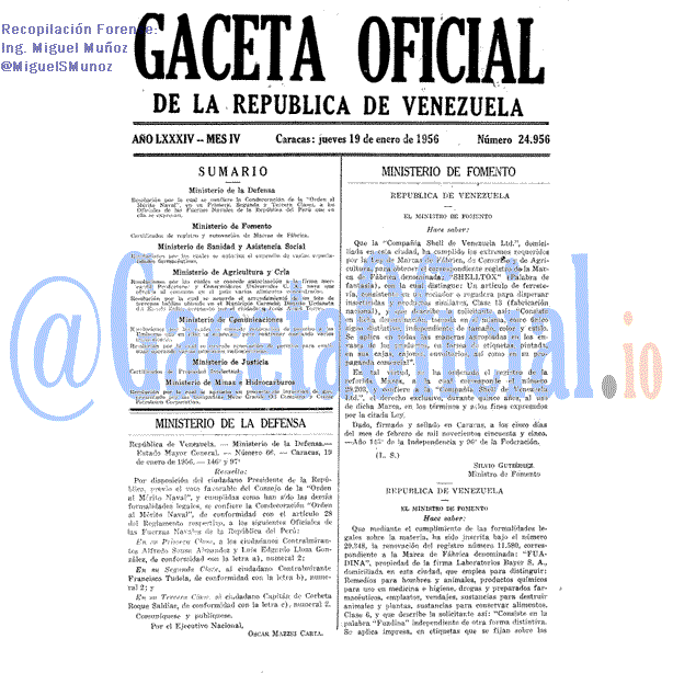 Gaceta Oficial 24956 del 19 Enero 1956