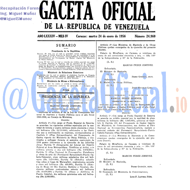 Gaceta Oficial 24960 del 24 Enero 1956