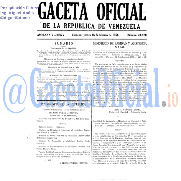 Gaceta Oficial 24980 del 16 Febrero 1956