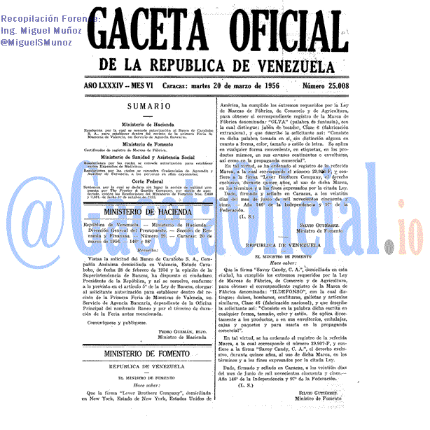Gaceta Oficial 25008 del 20 Marzo 1956