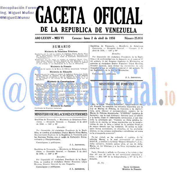 Gaceta Oficial 25016 del 2 Abril 1956