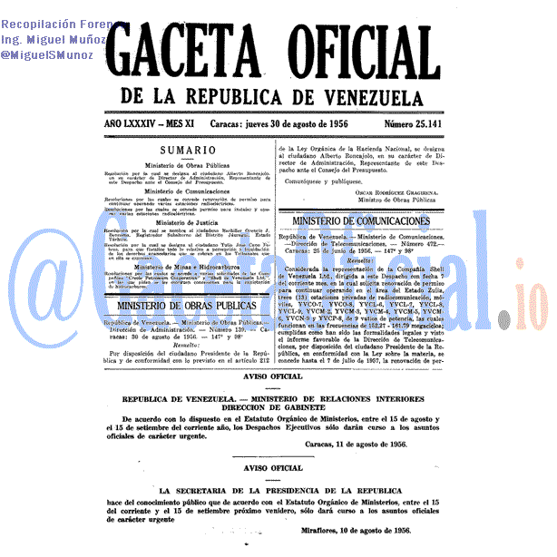 Gaceta Oficial 25141 del 30 Agosto 1956