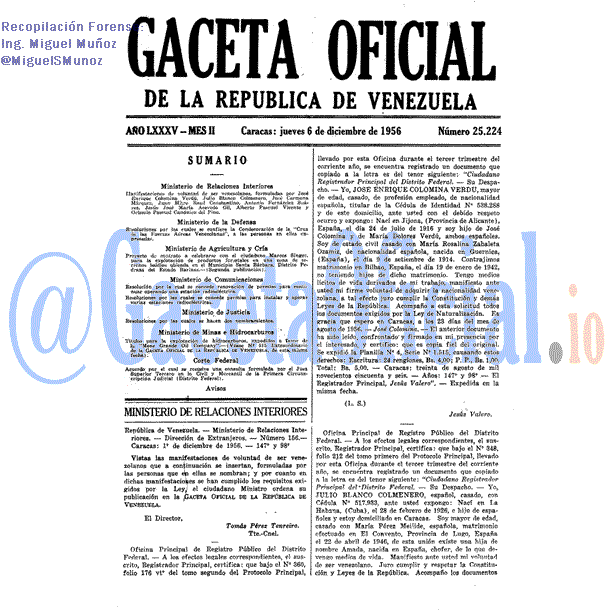Gaceta Oficial 25224 del 6 Diciembre 1956