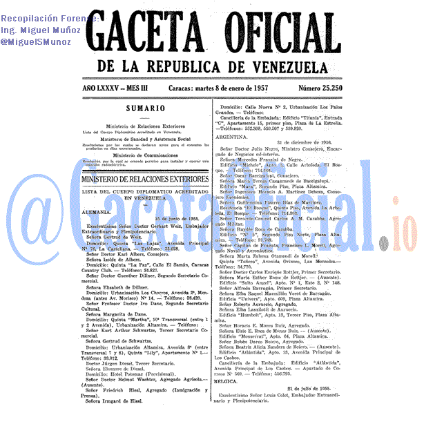Gaceta Oficial 25250 del 8 Enero 1957