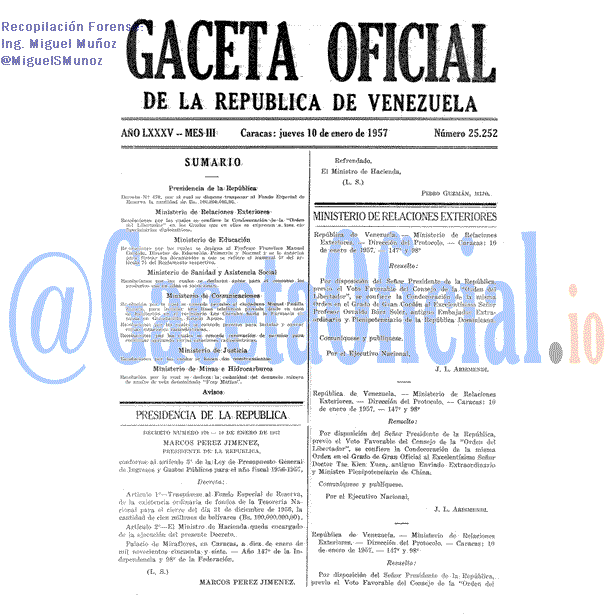 Gaceta Oficial 25252 del 10 Enero 1957