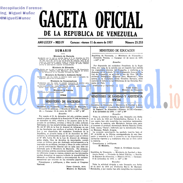 Gaceta Oficial 25253 del 11 Enero 1957