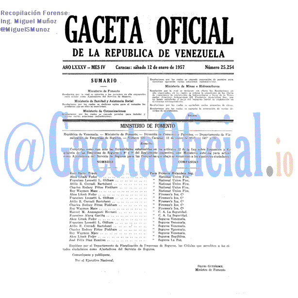 Gaceta Oficial 25254 del 12 Enero 1957
