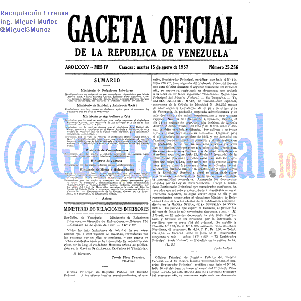 Gaceta Oficial 25256 del 15 Enero 1957