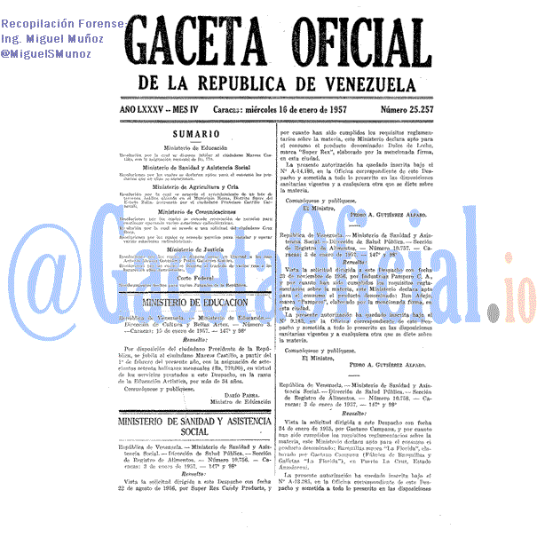 Gaceta Oficial 25257 del 16 Enero 1957