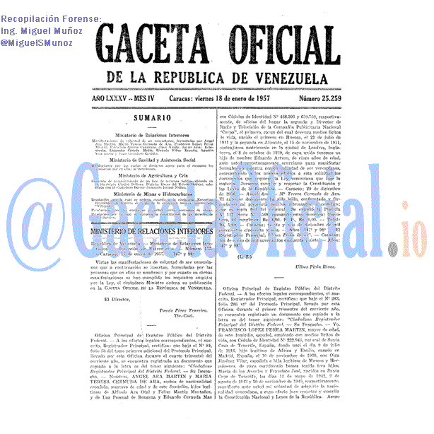Gaceta Oficial 25259 del 18 Enero 1957