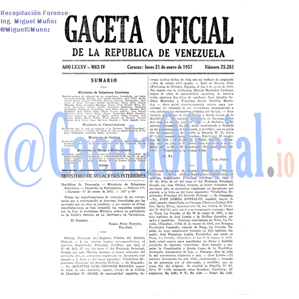 Gaceta Oficial 25261 del 21 Enero 1957
