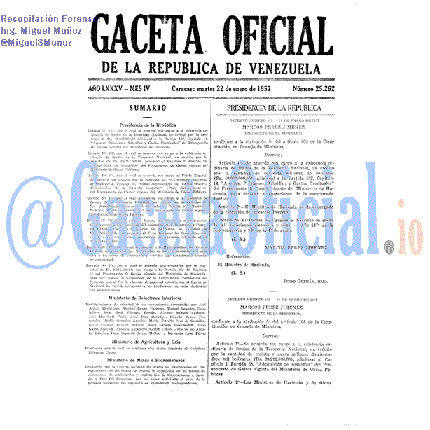 Gaceta Oficial 25262 del 22 Enero 1957