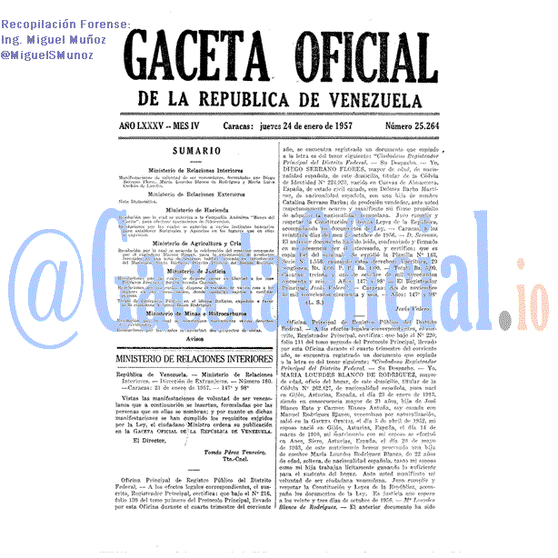 Gaceta Oficial 25264 del 24 Enero 1957