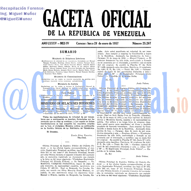 Gaceta Oficial 25267 del 28 Enero 1957