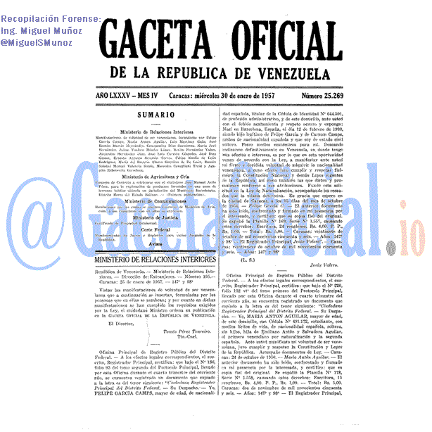 Gaceta Oficial 25269 del 30 Enero 1957