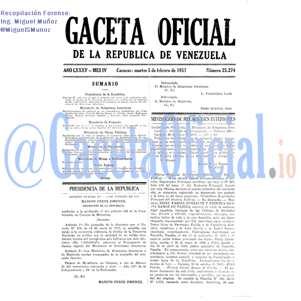 Gaceta Oficial 25274 del 5 Febrero 1957