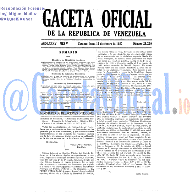 Gaceta Oficial 25279 del 11 Febrero 1957