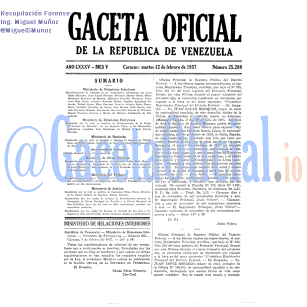 Gaceta Oficial 25280 del 12 Febrero 1957