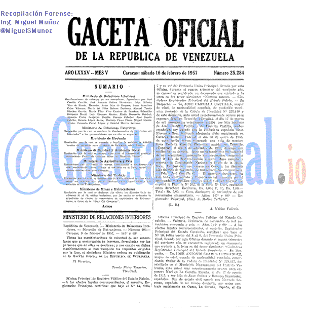 Gaceta Oficial 25284 del 16 Febrero 1957