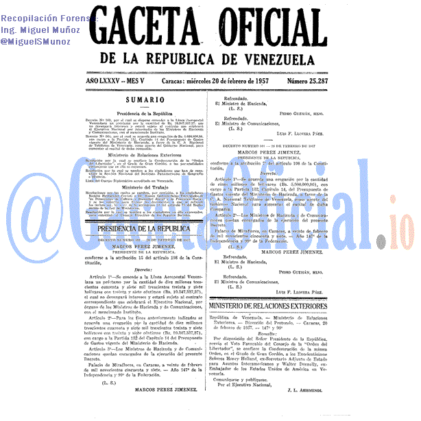 Gaceta Oficial 25287 del 20 Febrero 1957