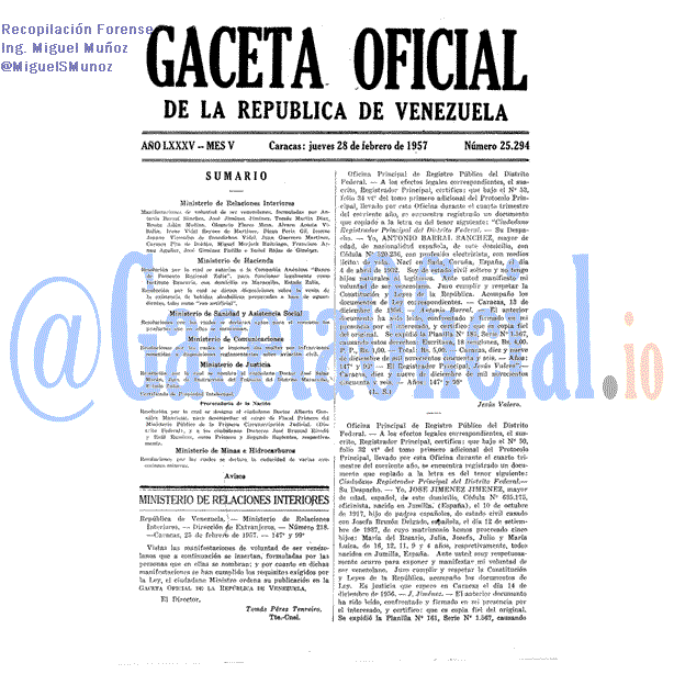 Gaceta Oficial 25294 del 28 Febrero 1957